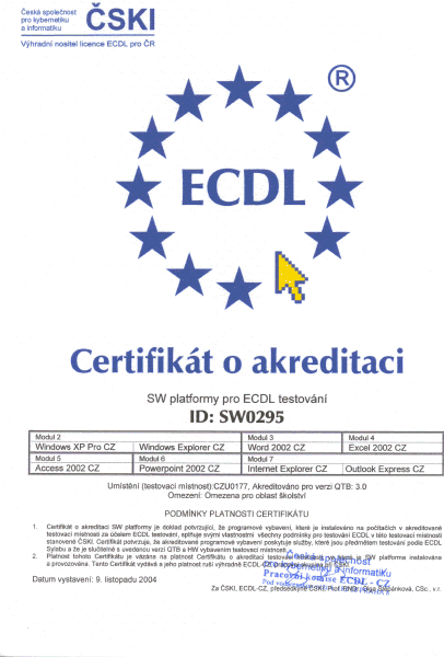 DETAIL - certifikát ECDL DETAIL - certifikát ECDL